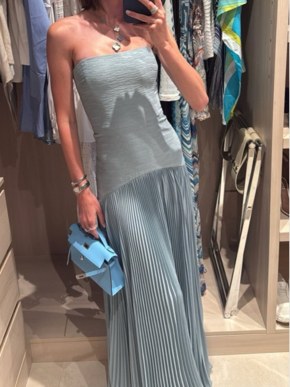 BEST Alexis Sunniva Maxi Dress Gown - Blue Pleated Party Cocktail Wedding - Picture 2 of 10